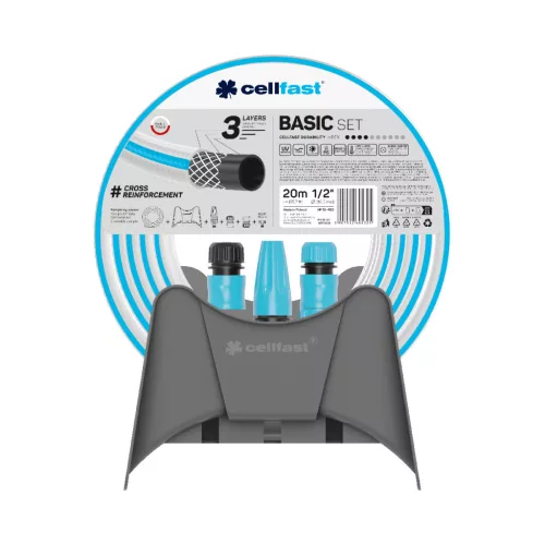 CELLFAST Locsolótömlő 3 rétegű BASIC SET 1/2" 20 m + fali tartó 10-450