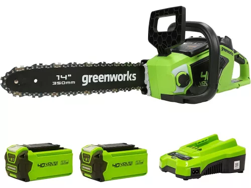 Greenworks GD40CS15K2X akkumulátoros láncfűrész készlet 40 V, 35 cm-es vezetőlemez (akkumulátorokkal és töltővel) 2005707UC-GW