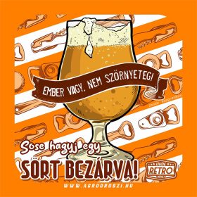   Retro poháralátét - Ember vagy, nem szörnyeteg! Sose hagyj egy sört bezárva! - narancssárga - 9,5x9,5 cm