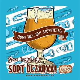   Retro poháralátét - Ember vagy, nem szörnyeteg! Sose hagyj egy sört bezárva! - kék - 9,5x9,5 cm