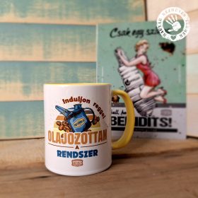   Retro bögre - Induljon reggel olajozottan a rendszer - sárga bögre