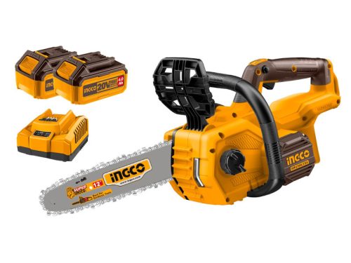 INGCO Akkus láncfűrész 300 mm szénkefe nélküli 20 V (2 x 4,0 Ah akku + töltő)