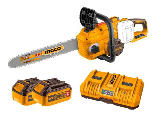 INGCO Akkus láncfűrész 400 mm szénkefe nélküli 2 x 20 V (2 x 4,0 Ah akku + töltő)