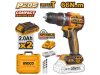 INGCO Akkus ütvefúró-csavarozó 66 Nm szénkefe nélküli 20 V (2 x 2,0 Ah akku + töltő)