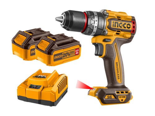 INGCO Akkus ütvefúró-csavarozó 96 Nm szénkefe nélküli 20 V (2 x 4,0 Ah akku + töltő)