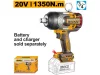 INGCO Akkus ütvecsavarozó 3/4" 1350 Nm szénkefe nélküli 20 V (akku és töltő nélkül) CIWLI201355