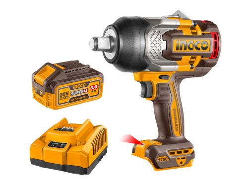 INGCO Akkus ütvecsavarozó 3/4" 1750 Nm szénkefe nélküli 20 V (2 x 8,0 Ah akku + töltő)