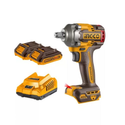 INGCO Akkus ütvecsavarozó 1/2" 405 Nm szénkefe nélküli 20 V (2 x 2,0 Ah akku + töltő)
