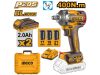 INGCO Akkus ütvecsavarozó 1/2" 405 Nm szénkefe nélküli 20 V (2 x 2,0 Ah akku + töltő)