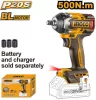 INGCO Akkus ütvecsavarozó 1/2" 500 Nm szénkefe nélküli 20 V (akku és töltő nélkül) CIWLI20501