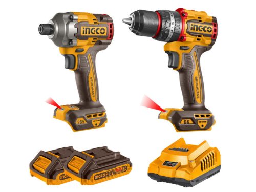 INGCO Akkus erőcsomag 20 V Ütvefúró-csavarozó 66 Nm+Ütvecsavarozó 1/4" 285 Nm (2 db akku + töltő)