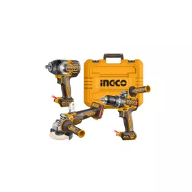   INGCO Akkus erőcsomag 20 V Ütvefúró-csavarozó 66 Nm+Sarokcsiszoló 115 mm+Ütvecsavarozó 850 Nm