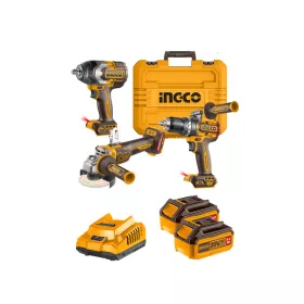 INGCO Akkus erőcsomag 20 V Ütvefúró-csavarozó 66 Nm+Sarokcsiszoló 115 mm+Ütvecsavarozó 850 Nm COSLI251292E