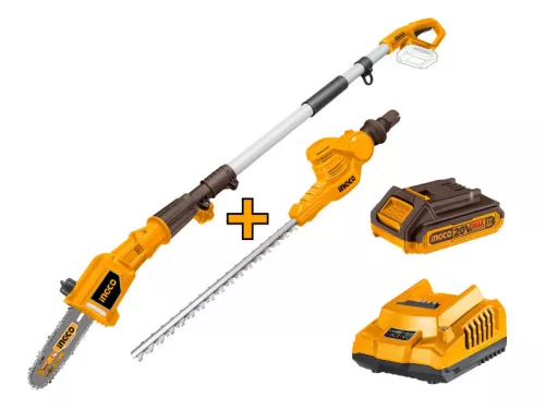 INGCO Akkus magassági sövény 460 mm és ágvágó 200 mm 0-400 mm 20 V (1 x 2,0 Ah akku + töltő) CPTS201681