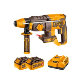   INGCO Akkus kombikalapács 2,5 J SDS-Plus szénkefe nélküli 20 V (2 x 4,0 Ah akku + töltő)