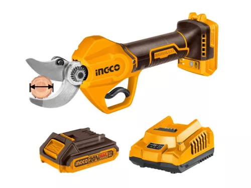 INGCO Akkus metszőolló 25 mm szénkefe nélküli 20 V (1 x 2,0 Ah akku + töltő) CSSLI203083