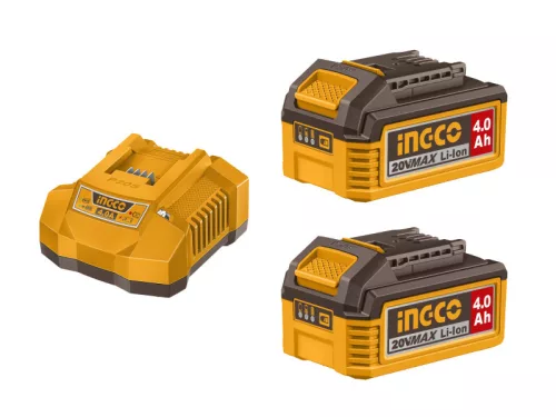 INGCO Akkumulátor és töltő szett 20 V (2 x 4,0 Ah akku + 4,0 A töltő) FBCPK2013E