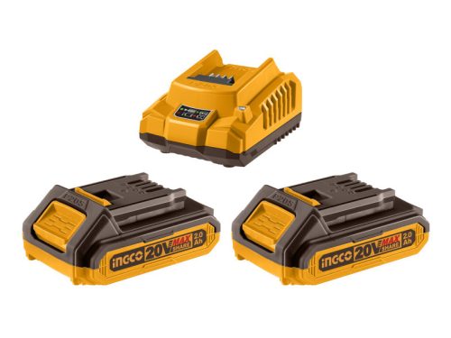 INGCO Akkumulátor és töltő szett 20 V (2 x 2,0 Ah akku + 2,0 A töltő)