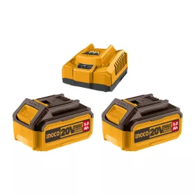 INGCO Akkumulátor és töltő szett 20 V (2 x 5,0 Ah akku + 4,0 A töltő) FBCPK2513E