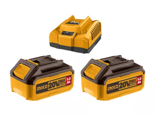 INGCO Akkumulátor és töltő szett 20 V (2 x 5,0 Ah akku + 4,0 A töltő) FBCPK2513E