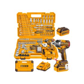   INGCO Akkus ütvecsavarozó 500 Nm szénk. nélk. 20 V (1 x 4,0 Ah akku + töltő) + 149 r. szersz. klt