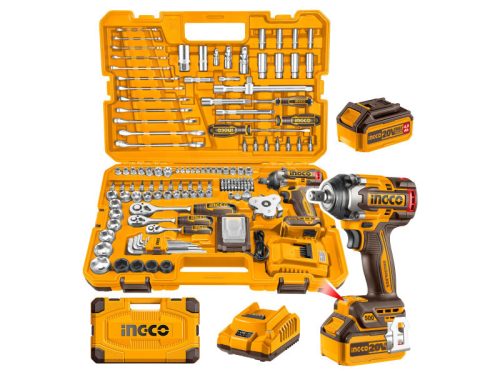 INGCO Akkus ütvecsavarozó 500 Nm szénk. nélk. 20 V (1 x 4,0 Ah akku + töltő) + 149 r. szersz. klt