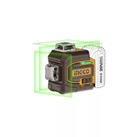 INGCO Akkus 3D szintező lézer 0-35 m zöld lézerrel, távirányítóval 20 V (akku és töltő nélkül) HLL3012165E