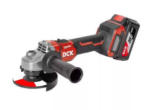 DCK Könnyített akkus sarokcsiszoló 125 mm szénkefe nélküli 20 V (2 x 4,0 Ah akku + töltő) KDSM08125EK