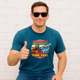    HuDe Retro póló - szeretem, mert nem kérdez, csak vág - petrolkék