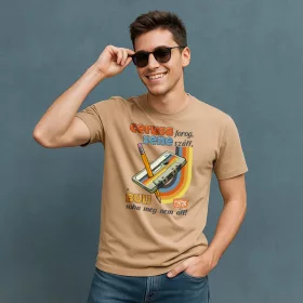  HuDe Retro póló - Ceruza forog, zene száll, a buli soha meg nem áll - homok P041-08-M