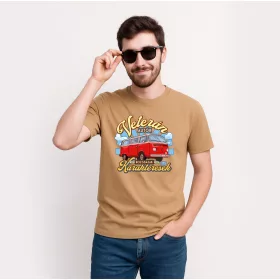  HuDe Retro póló - A veterán autók nem rozsdásak, csak karakteresek - piros - homok P066-4-08-M