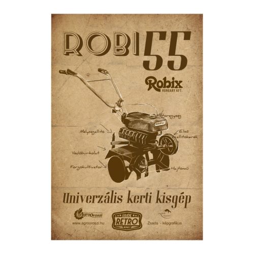 Retro fémtábla - Robi 55 - univerzális kerti kisgép - antik barna - A4 - 20x30 cm - PREMIUM