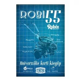 Retro fémtábla - Robi 55 - univerzális kerti kisgép - antik kék - A4 - 20x30 cm   T001-7-A4