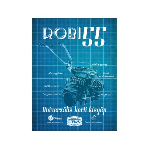 Retro fémtábla - Robi 55 - univerzális kerti kisgép - antik kék - A54 - 15x20cm  