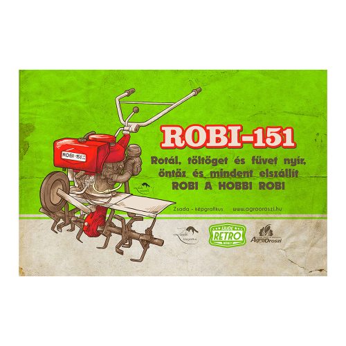Retro fémtábla - Robi 151 - rotál töltöget és füvet nyír - zöld - A4 - 20x30 cm - PREMIUM