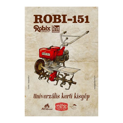 Retro fémtábla - Robi 151 - univerzális kerti kisgép - piros - A4 - 20x30 cm - PREMIUM