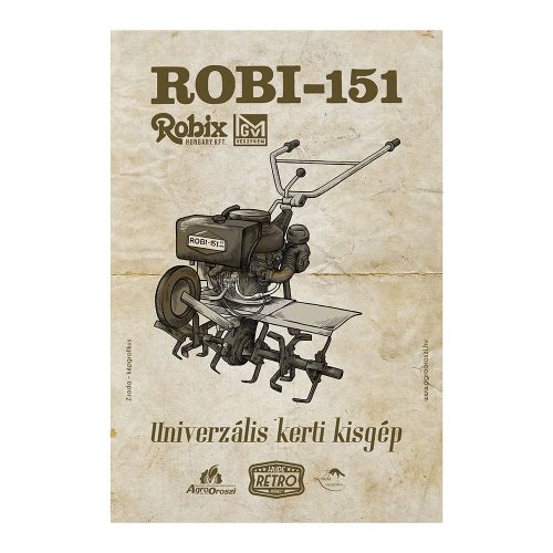 Retro fémtábla - Robi 151 - univerzális kerti kisgép - barna - A4 - 20x30 cm  