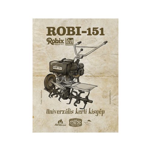 Retro fémtábla - Robi 151 - univerzális kerti kisgép - barna - A5 - 15x20 cm  