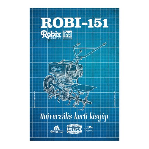 Retro fémtábla - Robi 151 - univerzális kerti kisgép - kék- A4 - 20x30 cm - PREMIUM