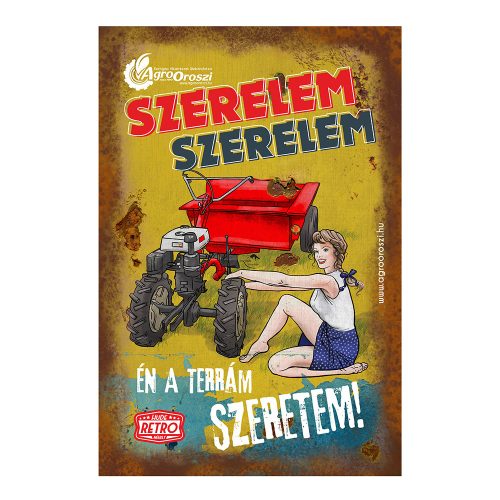 Retro fémtábla - Szerelem-szerelem, Én a terrám szeretem - sárga - A4 -20x30 cm - PREMIUM