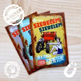 Retro hűtőmágnes - Szerelem-szerelem, Én a terrám szeretem - sárga - 6x9 cm T011-1-M