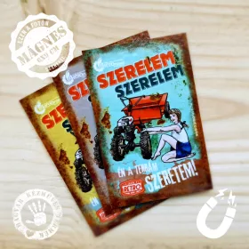 Retro hűtőmágnes - Szerelem-szerelem, Én a terrám szeretem - türlkiz - 6x9 cm T011-2-M