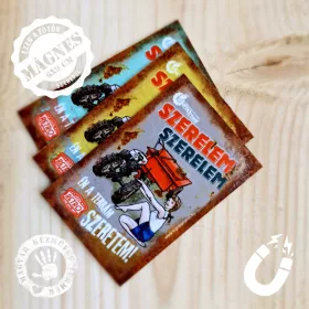 Retro hűtőmágnes - Szerelem-szerelem, Én a terrám szeretem - szürke - 6x9 cm T011-3-M