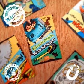   Retro hűtőmágnes - Kétszer is elvágtuk, mégis rövid lett - zöld - 6x9 cm