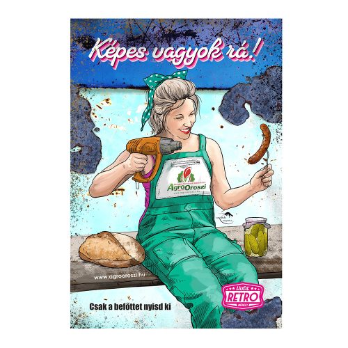 Retro fémtábla - Képes vagyok rá! Csak a befőttet nyisd ki! - kék - A4 - 20x30 cm - PREMIUM