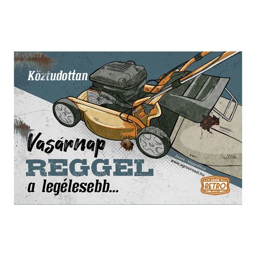 Retro fémtábla - Köztudottan vasárnap a legélesebb - narancs-kék - A4 - 20x30 cm