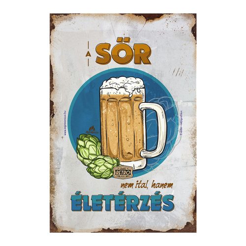 Retro fémtábla - A sör nem ital, hanem életérzés - kék kör - A4 - 20x30 cm - PREMIUM