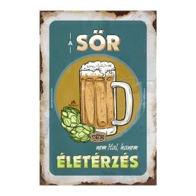   Retro fémtábla - A sör nem ital, hanem életérzés - kék kerettel - A4 - 20x30 cm
