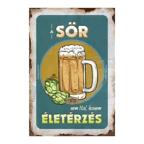 Retro fémtábla - A sör nem ital, hanem életérzés - kék kerettel - A4 - 20x30 cm - PREMIUM