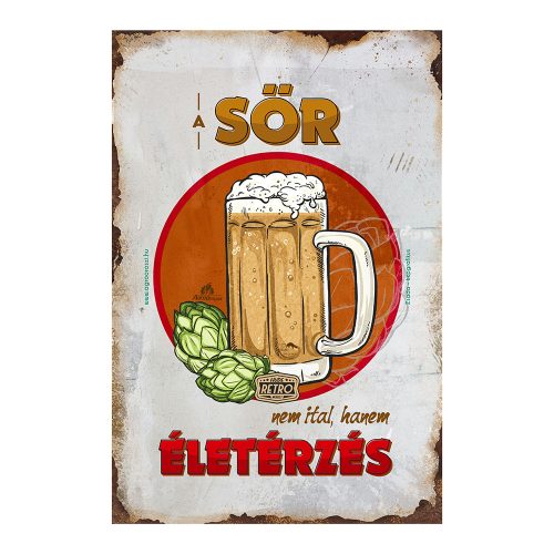 Retro fémtábla - A sör nem ital, hanem életérzés - piros kör - A4 - 20x30 cm - PREMIUM